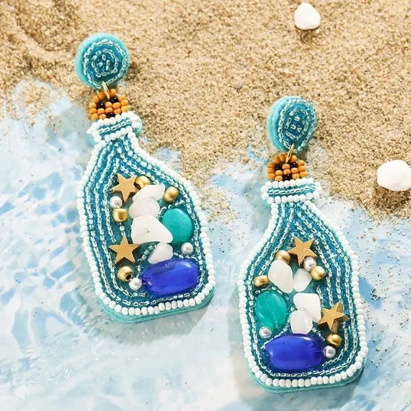 Blue Drift Ocean Bottle Earrings - Picture 6 of 9
